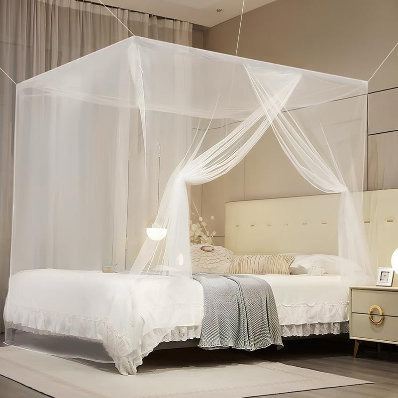 Biała moskitiera na łóżko o szerokości 1,8 m i długości 2 m i długości 1,9 m, kwadratowa moskitiera na łóżko podwójne, duża moskitiera na łóżko, balda