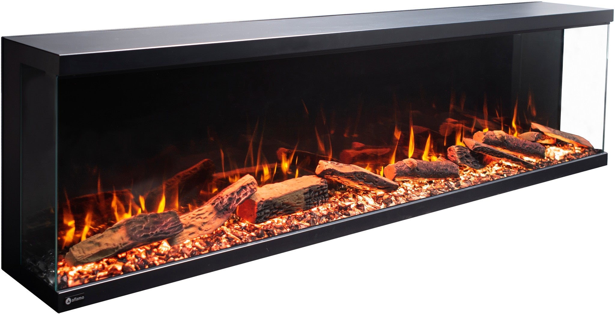 Trójstronny kominek elektryczny AFLAMO Unique 120 NH - ogień premium - na ścianę i do zabudowy - 120x46x23 cm - dekoracyjny kominek LED bez grzania - 9