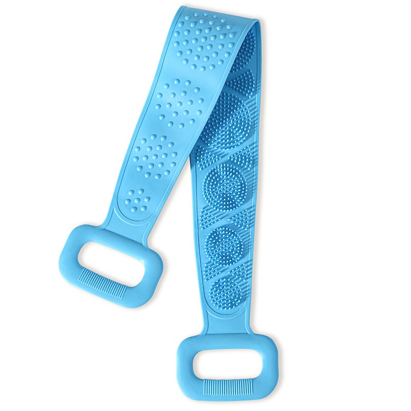 Peelingująca szczotka do pleców - długa szczotka do ciała - dwustronna - 70 cm - szczotka do pleców - silikonowa drapaczka, niebieska
