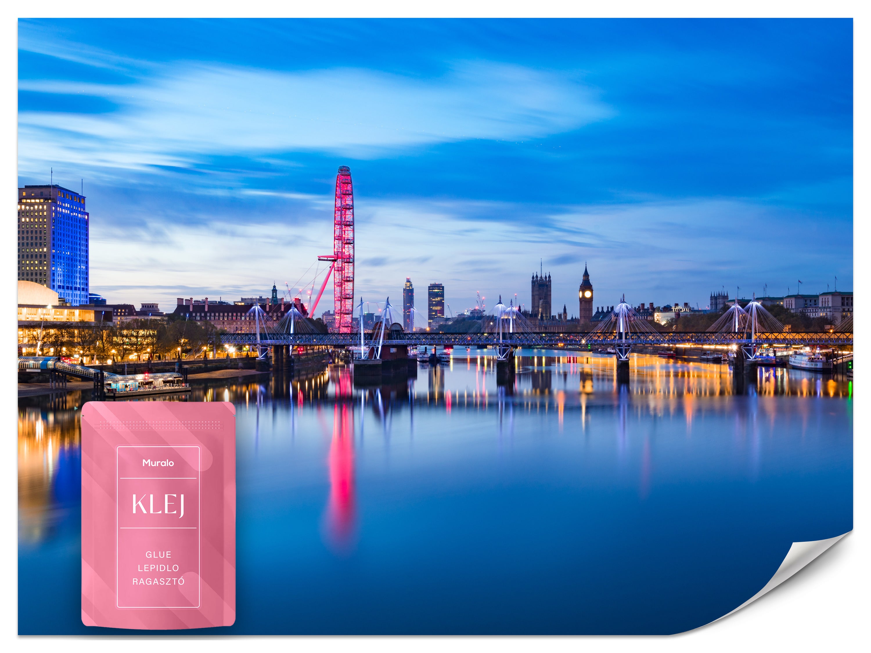 FOTOTAPETA DO BIURA PANORAMA LONDYNU NOCĄ BIG BEN LONDON EYE 3D 100x70