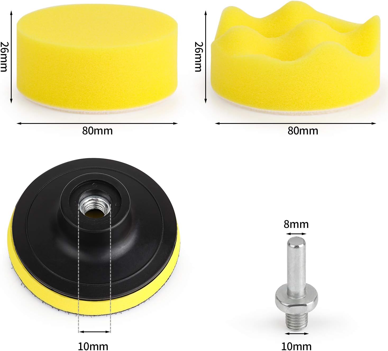11Pièces 80mm Polissage Pad Éponge Polir Kit pour avec M10 Foret pour Perceuse Tampon de Polissage en Laine pour Polissage de Voiture Meulage Cirage - 3