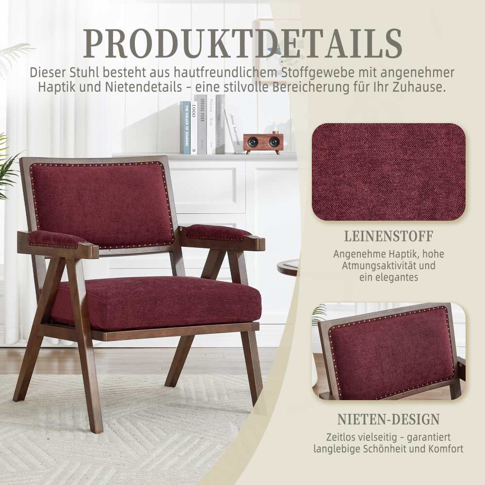 Fauteuil Lounge Tissu Moderne Mid-Century avec Accoudoirs et Cadre Bois pour Salon, Chambre, Bureau - 2