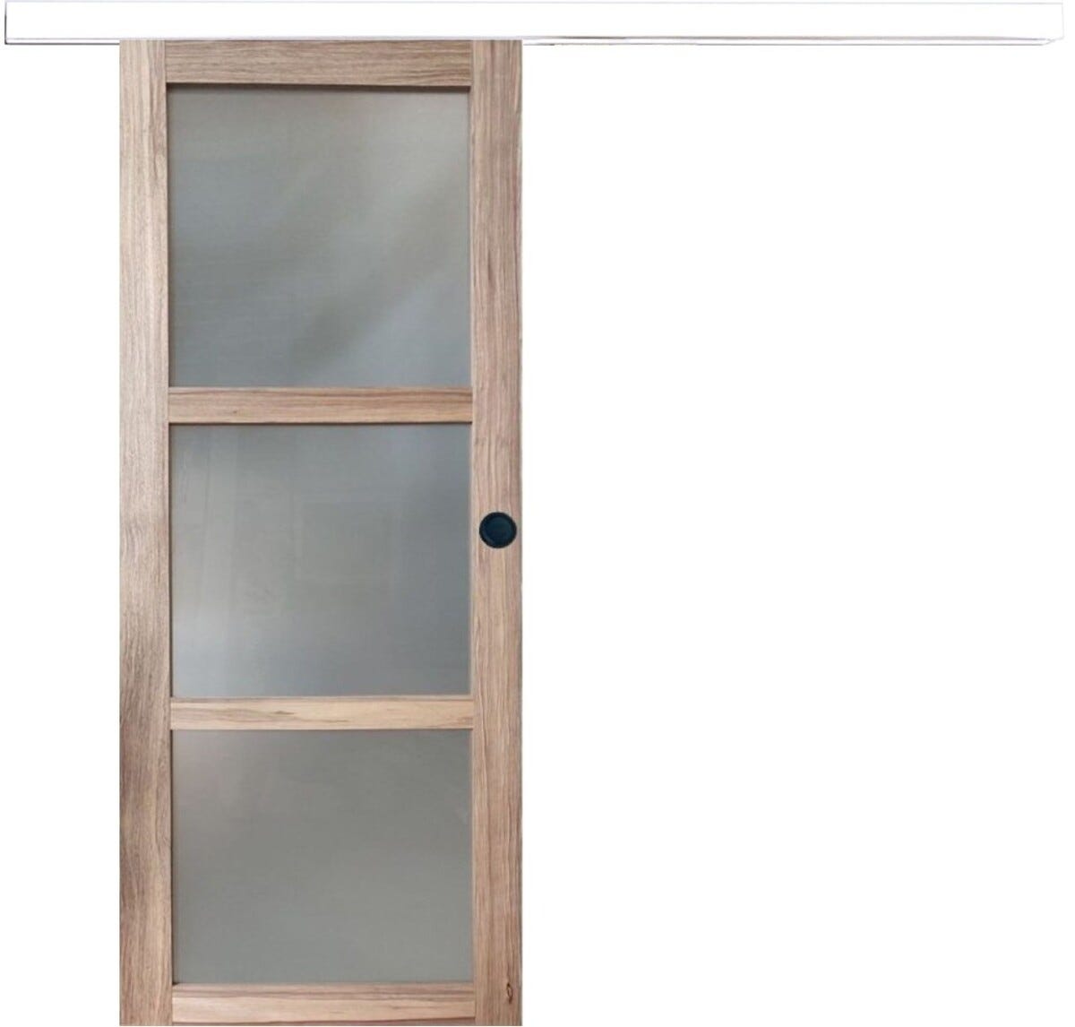 Porte Coulissante Bois Frake Vitree H204 X L83 + Rail Alu Bandeau Blanc ...