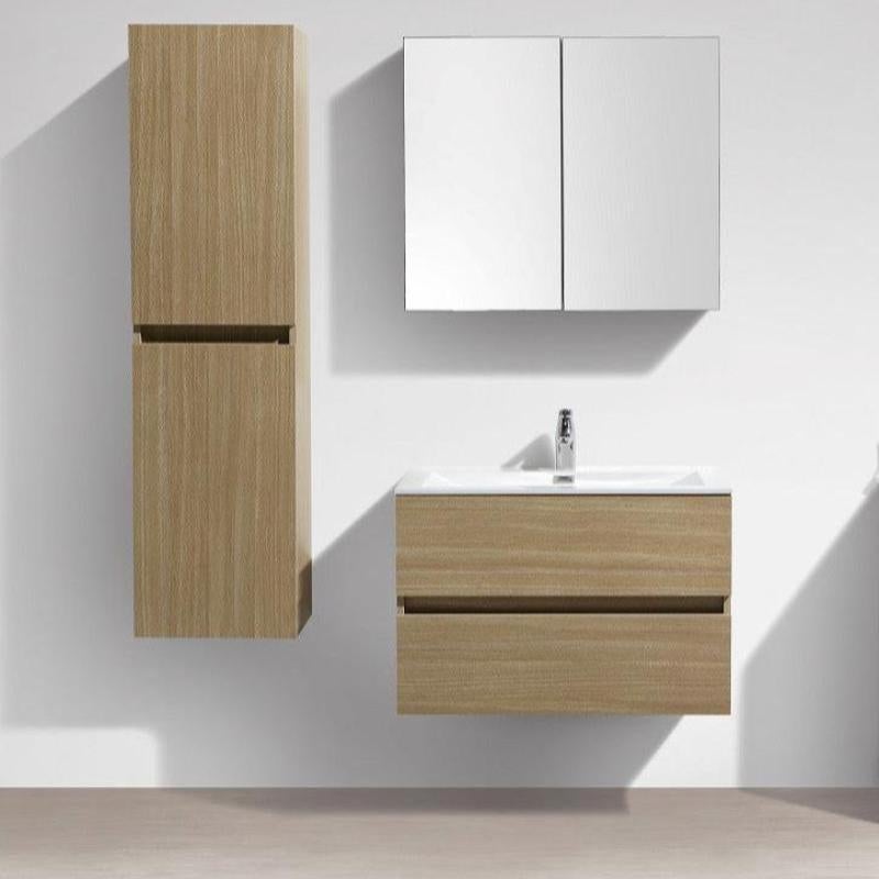 Meuble salle de bain design simple vasque SIENA largeur 80 cm chêne clair texturé - 7