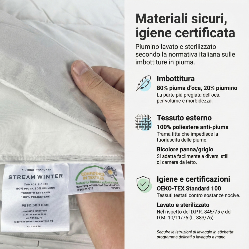 Duvet d'oie Stream 500 GR. 80% PLUME OCA 20% COUETTE OCA Blanc Cm. 155X200 - 4