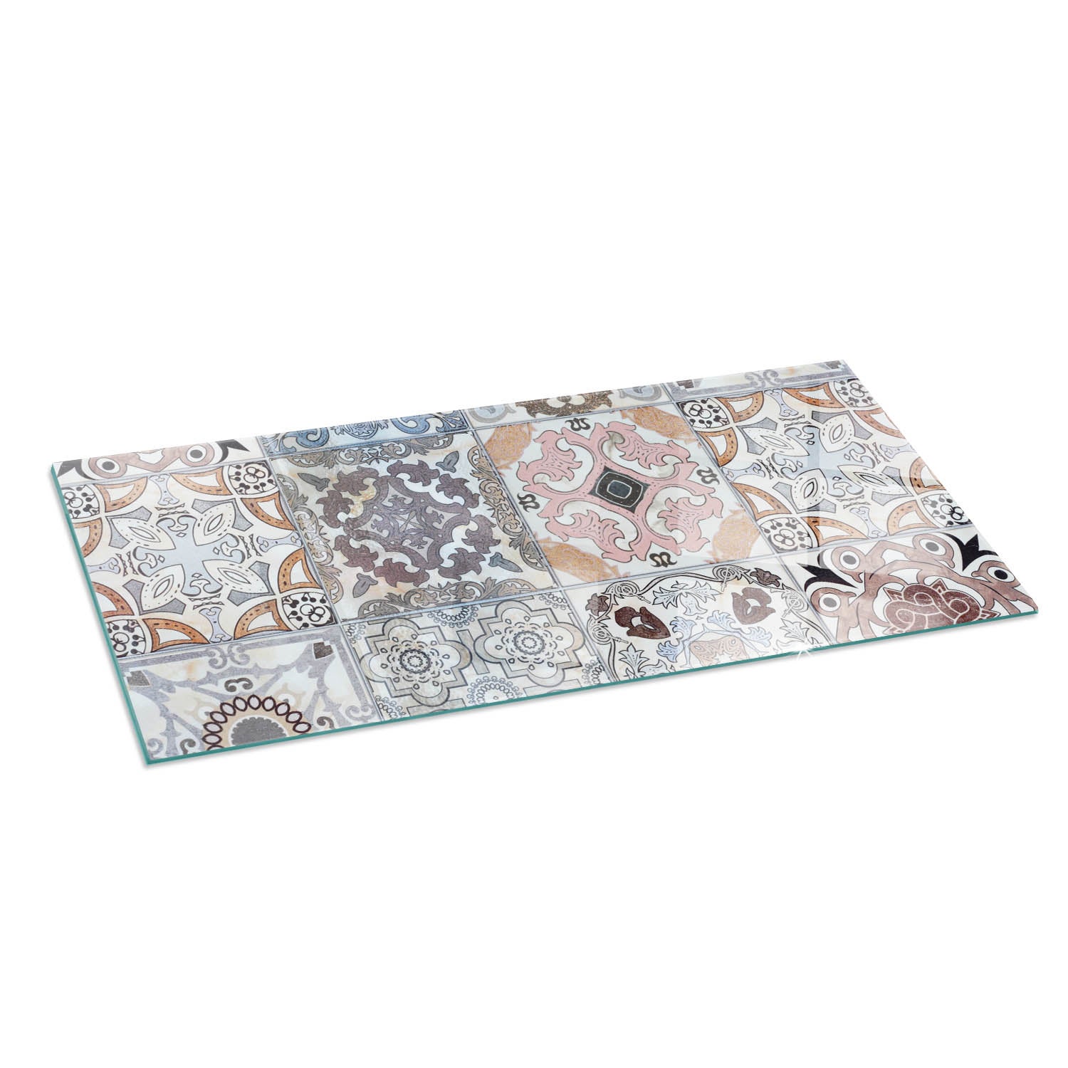 Szkło hartowane na podłogę pod kominek - 125x50 cm - Wzory mozaikowe w kaflach - TULUP