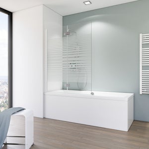 Schulte Pare-baignoire, 70x130 Cm, Paroi De Baignoire Réversible, écran Pliant, Rabattable, Volet Pivotant, Verre 5 Mm, Bandes Transversales, Blanc