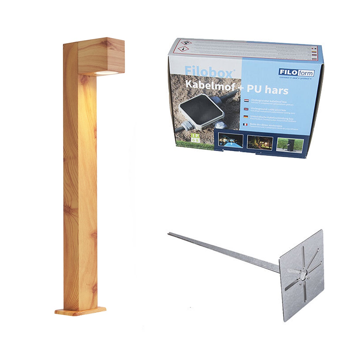 Lampa zewnętrzna aluminiowa z nadrukiem drewna z kolcem do ziemi i dławikiem kablowym 65 cm IP44 - Baleno