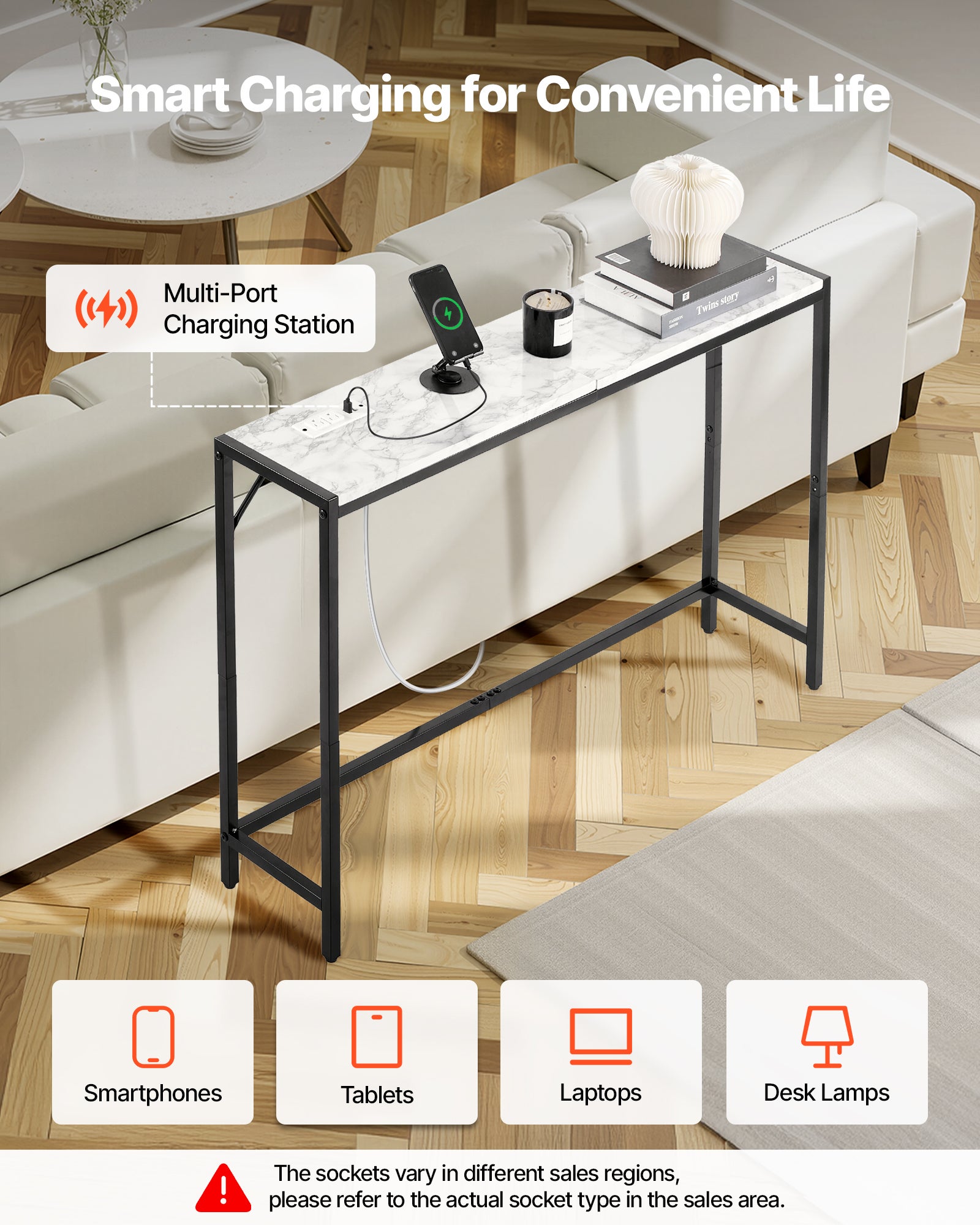 Consolle in marmo,VEVOR con presa elettrica,con tubo di ferro