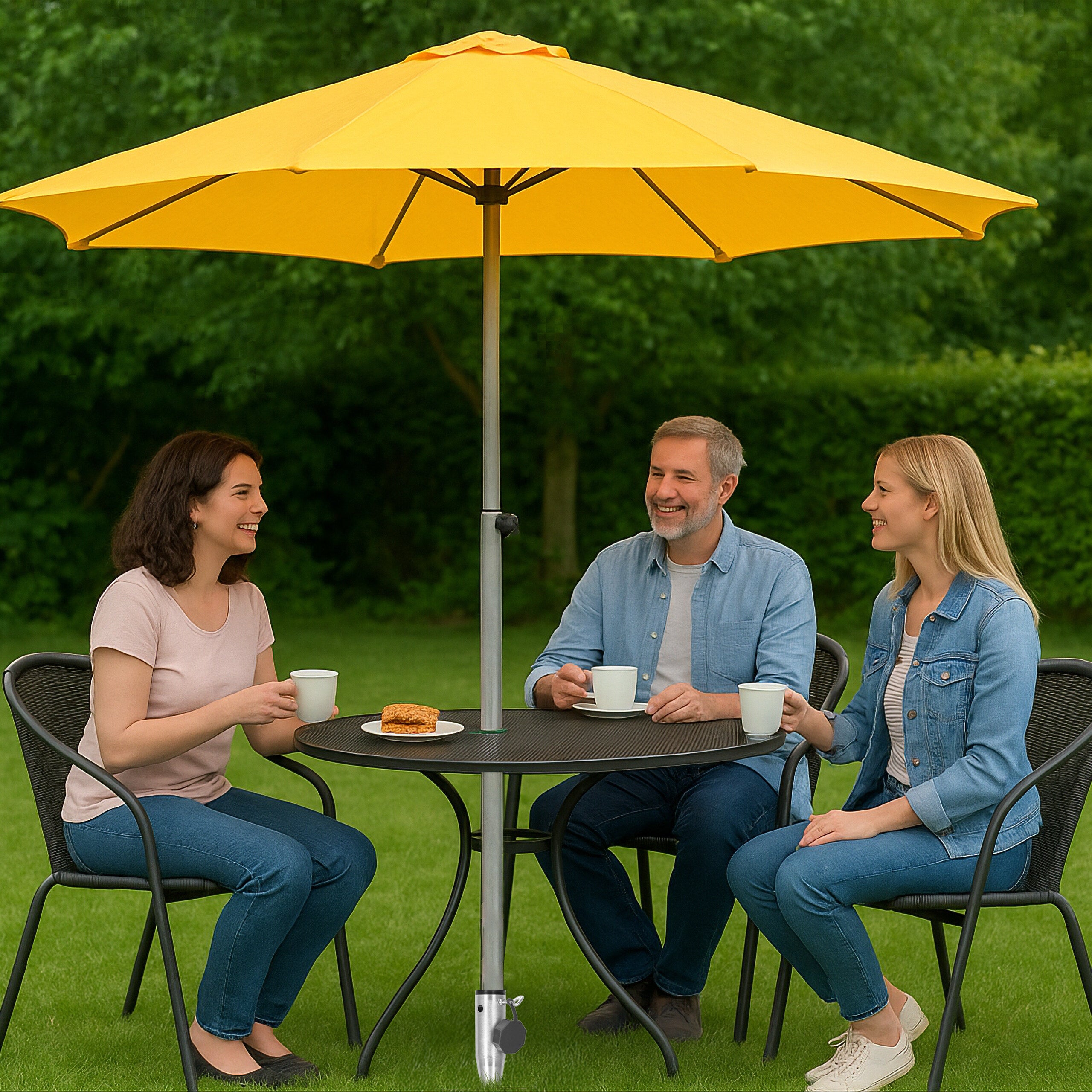 Douille de sol parasol, ancrage séchoir parapluie, 25-55 mm, à visser, acier, dents de gazon, argenté/gris, Relaxdays - 2