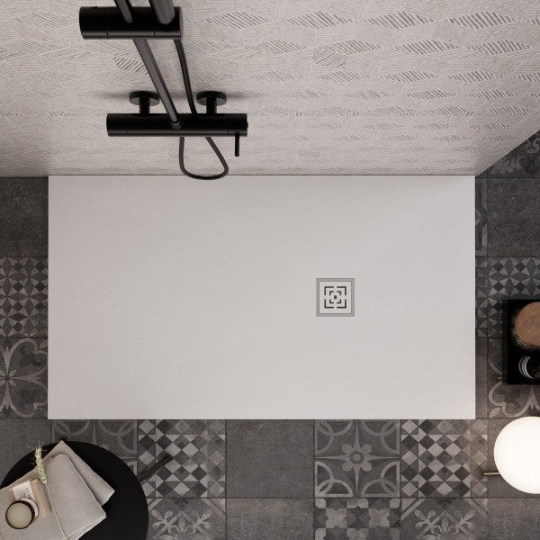 Piatto doccia mineralmarmo roma con griglia in tinta colore bianco, dimensioni 90x130 - 3