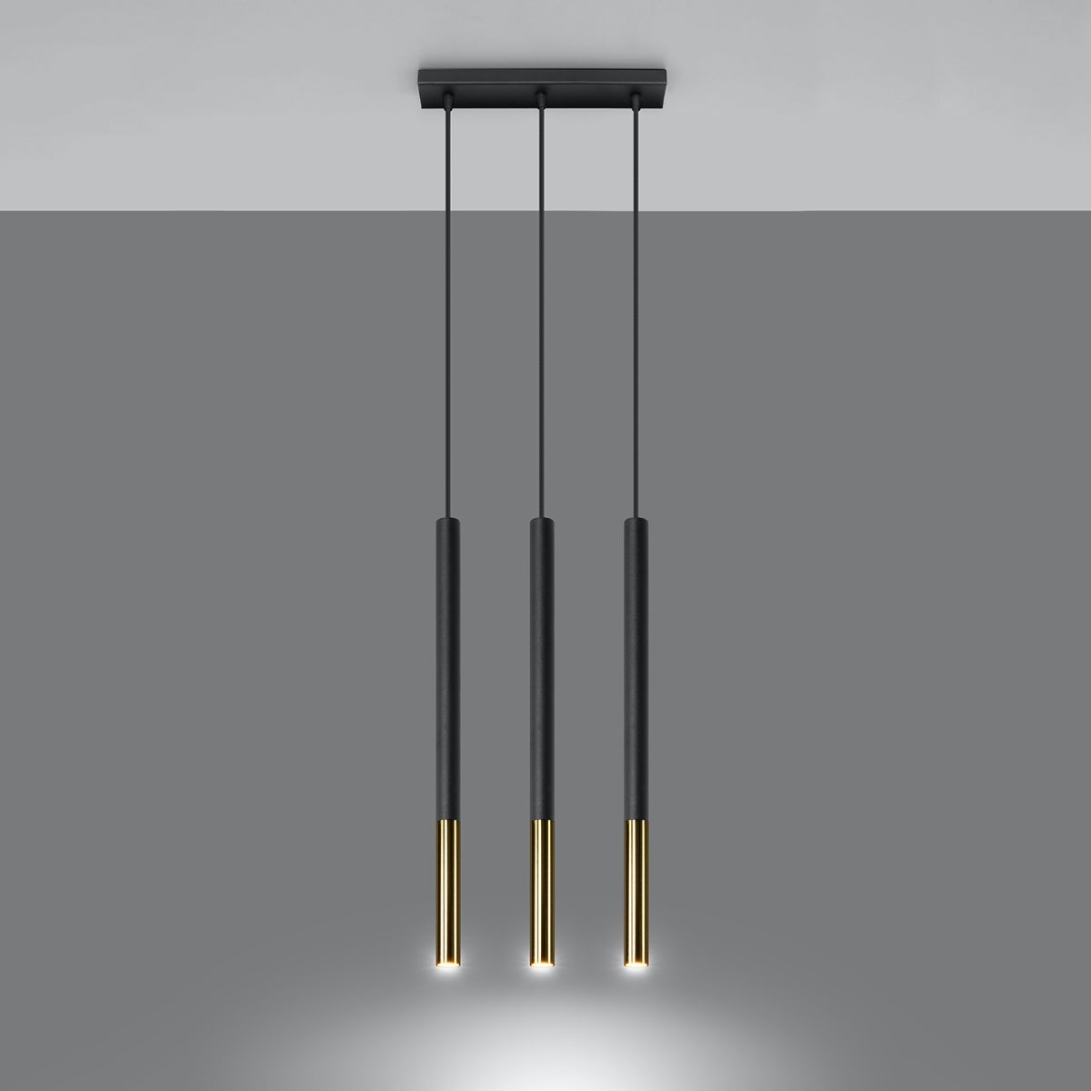 Lampa wisząca FLAR 3L czarny/złoto LED 3000K - 30x5x90cm Sollux