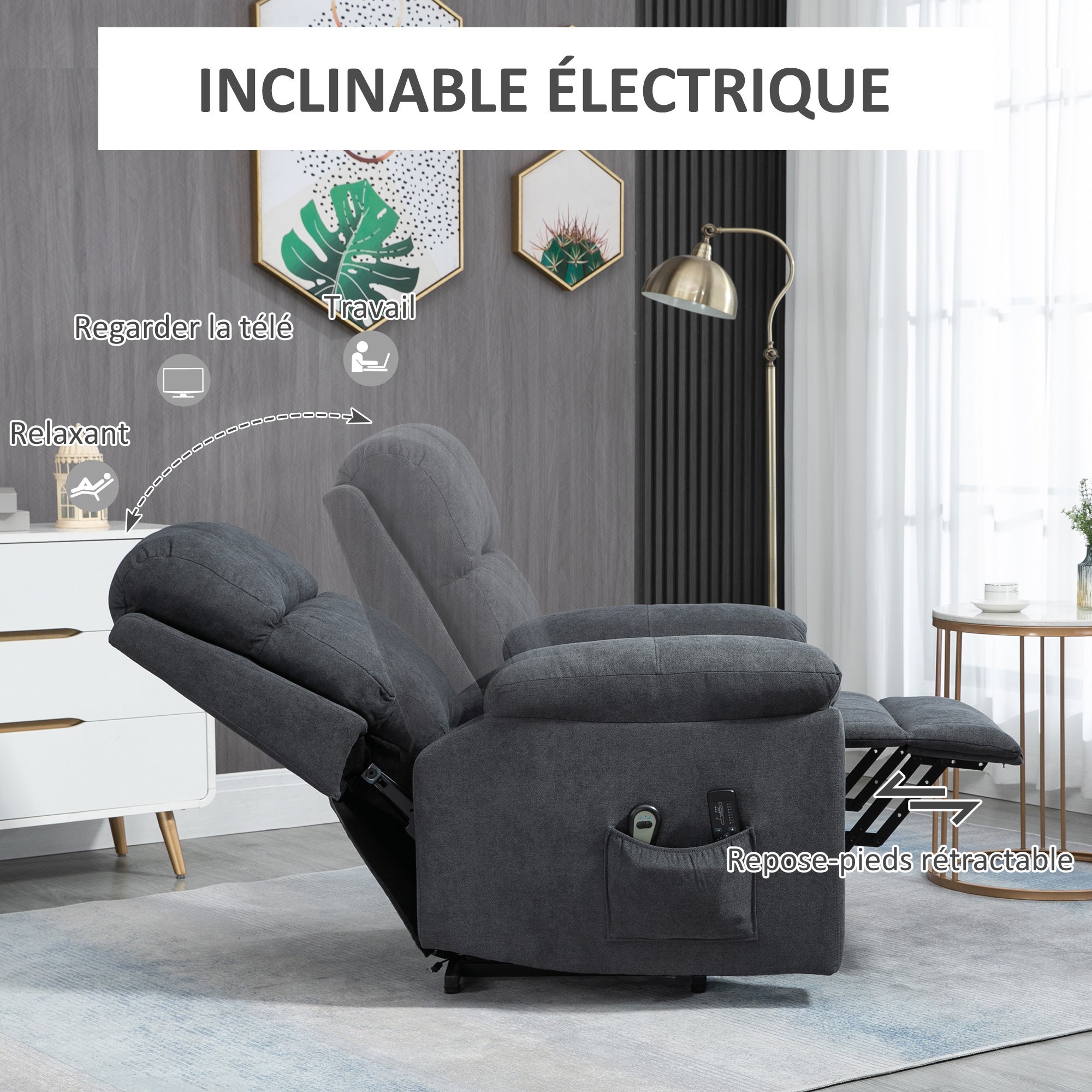 Fauteuil releveur électrique Polyester au toucher lin HOMCOM - 5