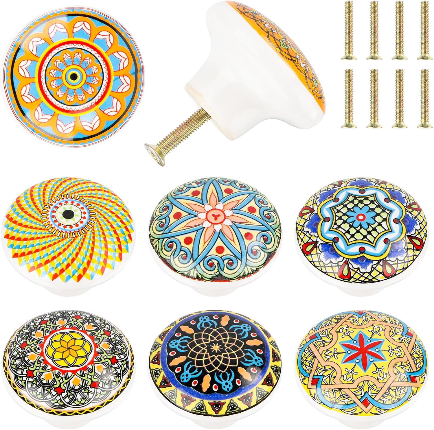 Sztuk ceramicznych gałek meblowych, gałki do drzwiczek szafek w stylu boho, uchwyt do szuflady 39 mm ze śrubami