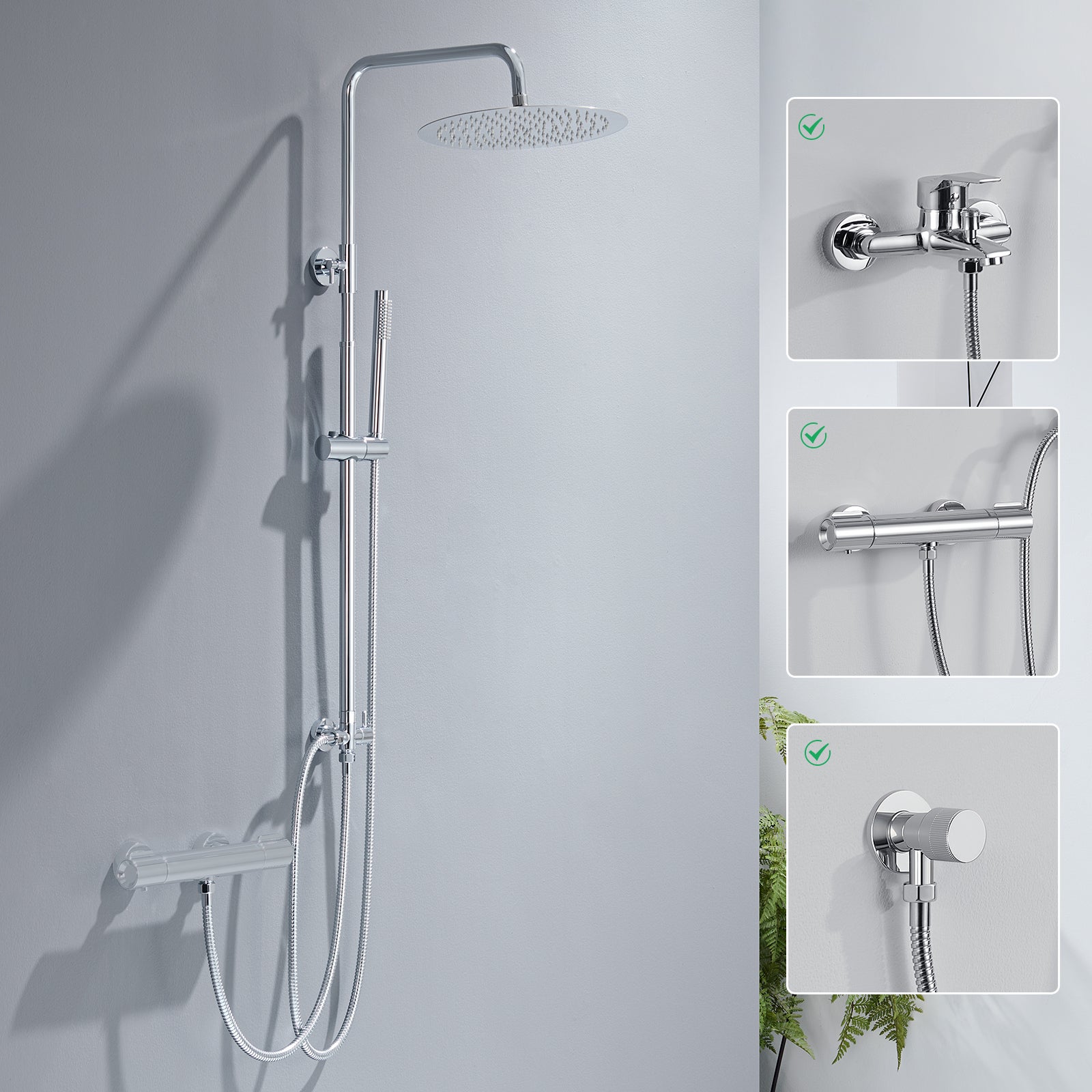 Auralum max Colonne Douche Chromé sans Mitigeur Ensemble Douche avec Douchette,Réglable hauteur avec Tête Douche Ronde 30*30cm,Acier Inoxydable - 9