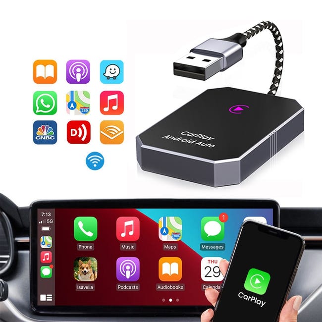 Adaptateur Automatique 2 en 1 sans Fil Apple CarPlay et Android, convertit câblé en sans Fil, Plug & Play pour iOS 10 et Voitures à partir de 2017 (USB-A/C Adaptateur Automatique 2 en 1 sans Fil Apple CarPlay et Android, convertit câblé en sans Fil, Plug & Play pour iOS 10 et Voitures à partir de 2017 (USB-A/C
