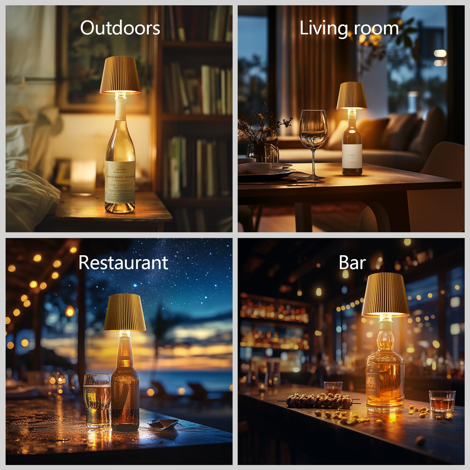 Luce per bottiglia di vino senza fili, luce per bottiglia di vino a LED, luce ricaricabile per bottiglia di vino touch, 3 temperature di colore (oro) - 6