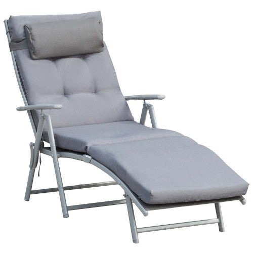 Chaise longue pliante de jardin et plage, dossier réglable 7 positions, métal gris avec coussin, 137x63,5x100,5 cm - 2
