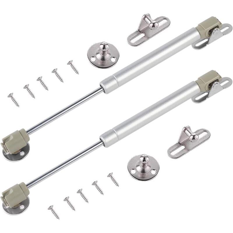 2x Amortizoare pe gaz 40N 270mm pentru mobilă, Oțel inoxidabil, hidraulice, pentru uși și cufere de bucătărie, Argintii, șuruburi incluse