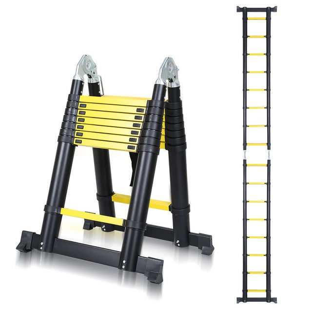 Scala telescopica allungabile fino a 150 kg Stabile scaletta in alluminio nero+giallo 2,5+2,5m