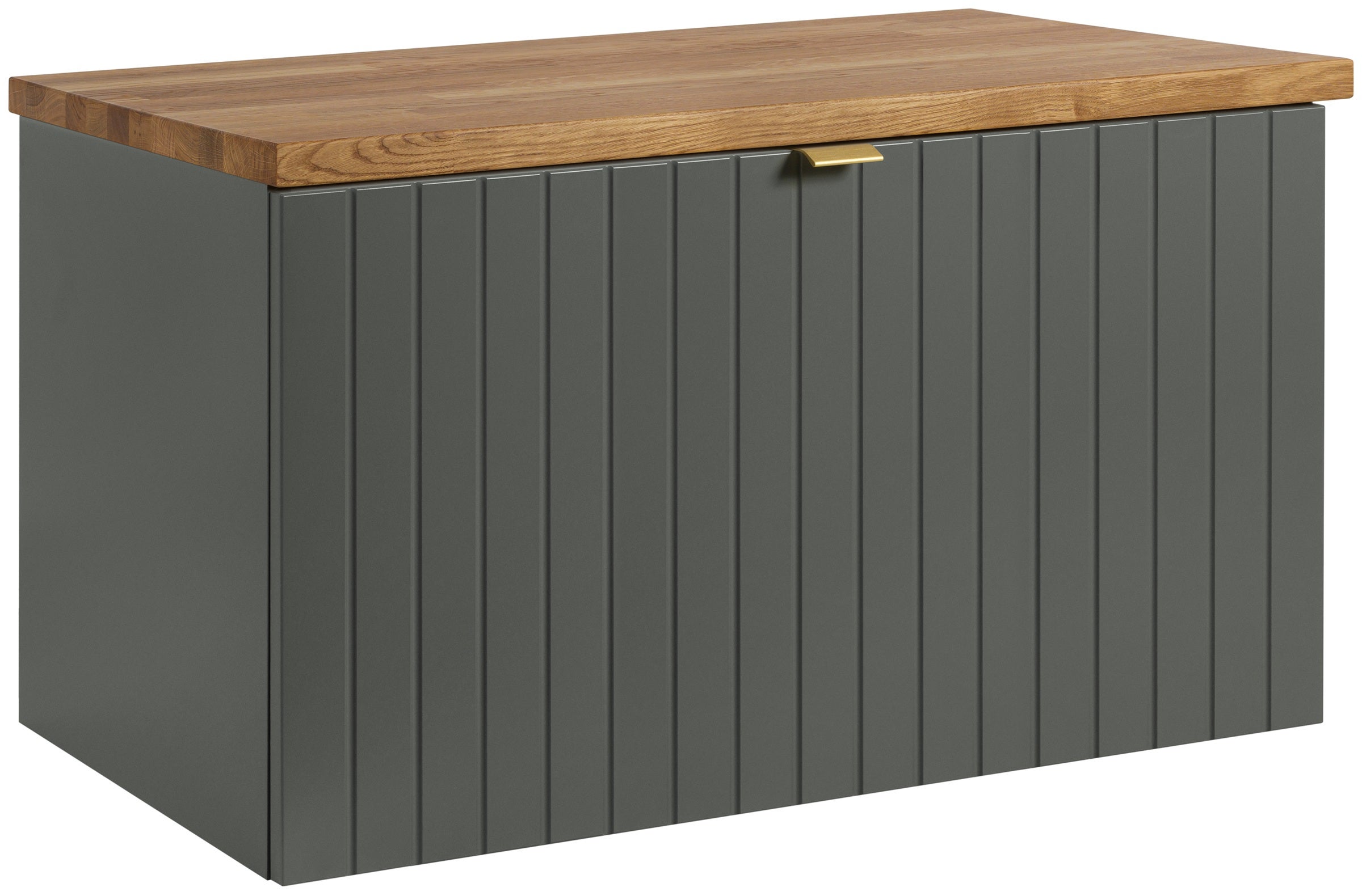 Szafka łazienkowa HARMO 81 cm zielona lakierowana blat dębowy frezowany front