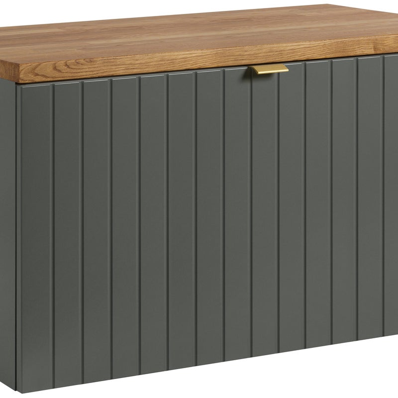 Szafka łazienkowa HARMO 81 cm zielona lakierowana blat dębowy frezowany front