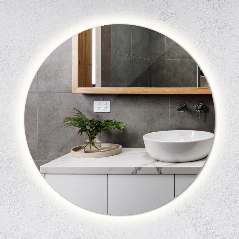 Zdjęcia - Lustro ścienne Duże okrągłe lustro LED 100 cm – zimne światło, elegancka sypialnia