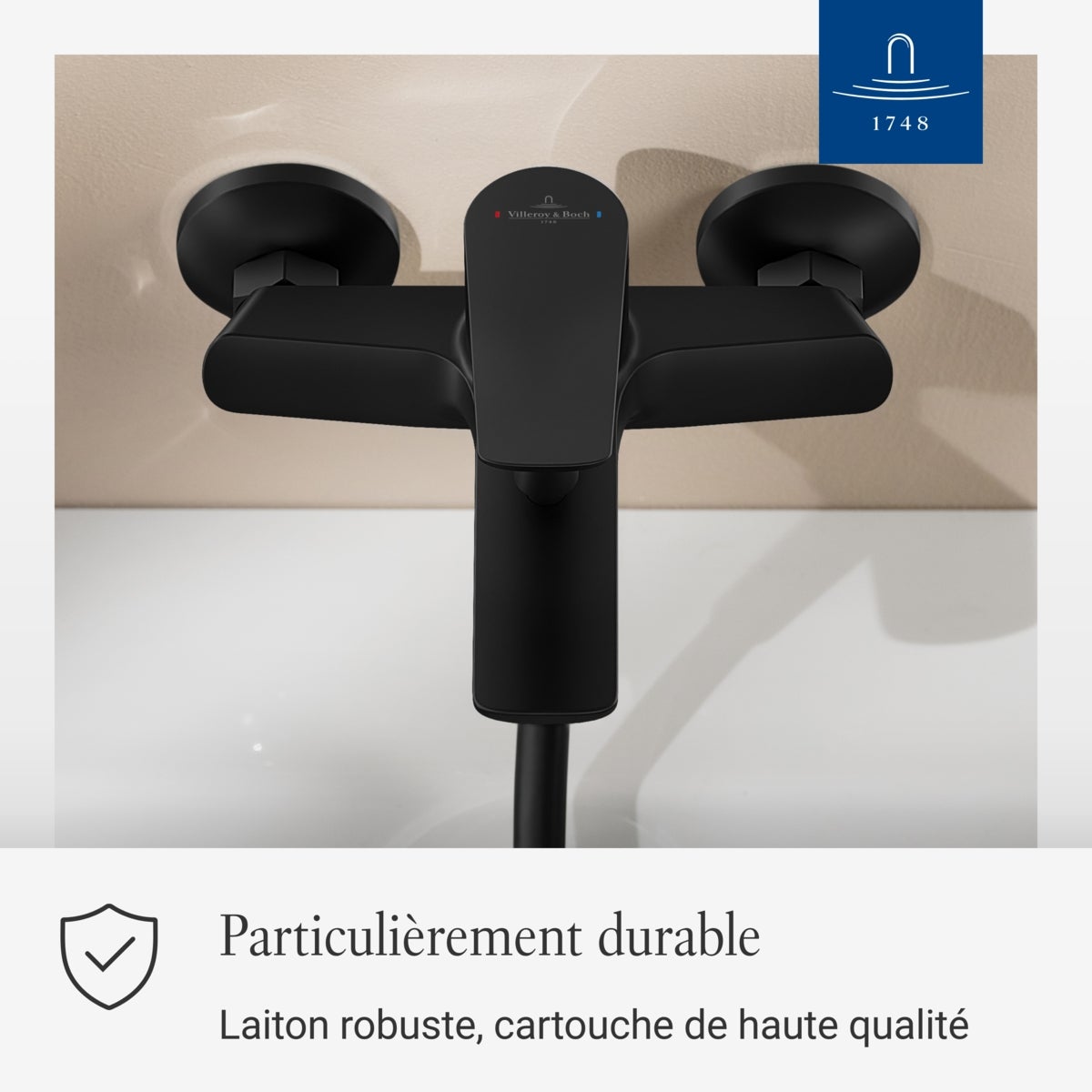 Villeroy & Boch - Oasis Mitigeur Douche/Baignoire Mural Noir Mat. Inverseur et Régulateur de Jet. Anti-retour. Durable - 3