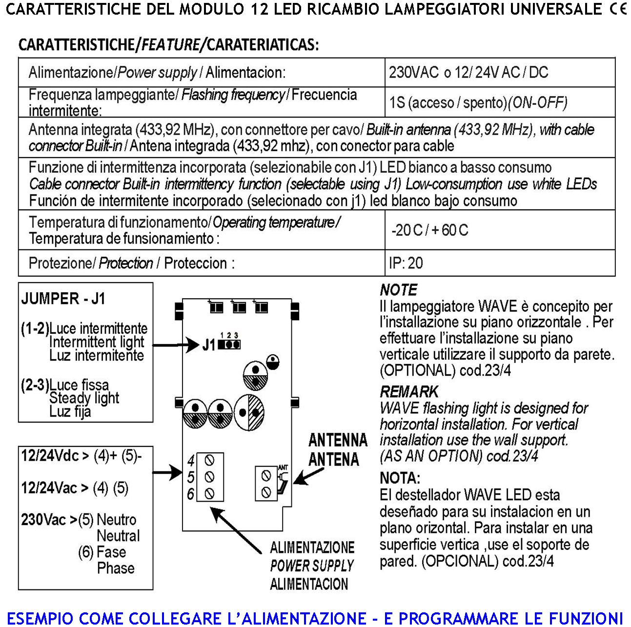 Faro 12 Led 4 File Selezione Luce Fissa Oppure Lampeggiante 60 Cicli al Minuto Alimentazione 12 Vcc 24/230 Vac Con Base da Parete Uso Come Monitore su - 2