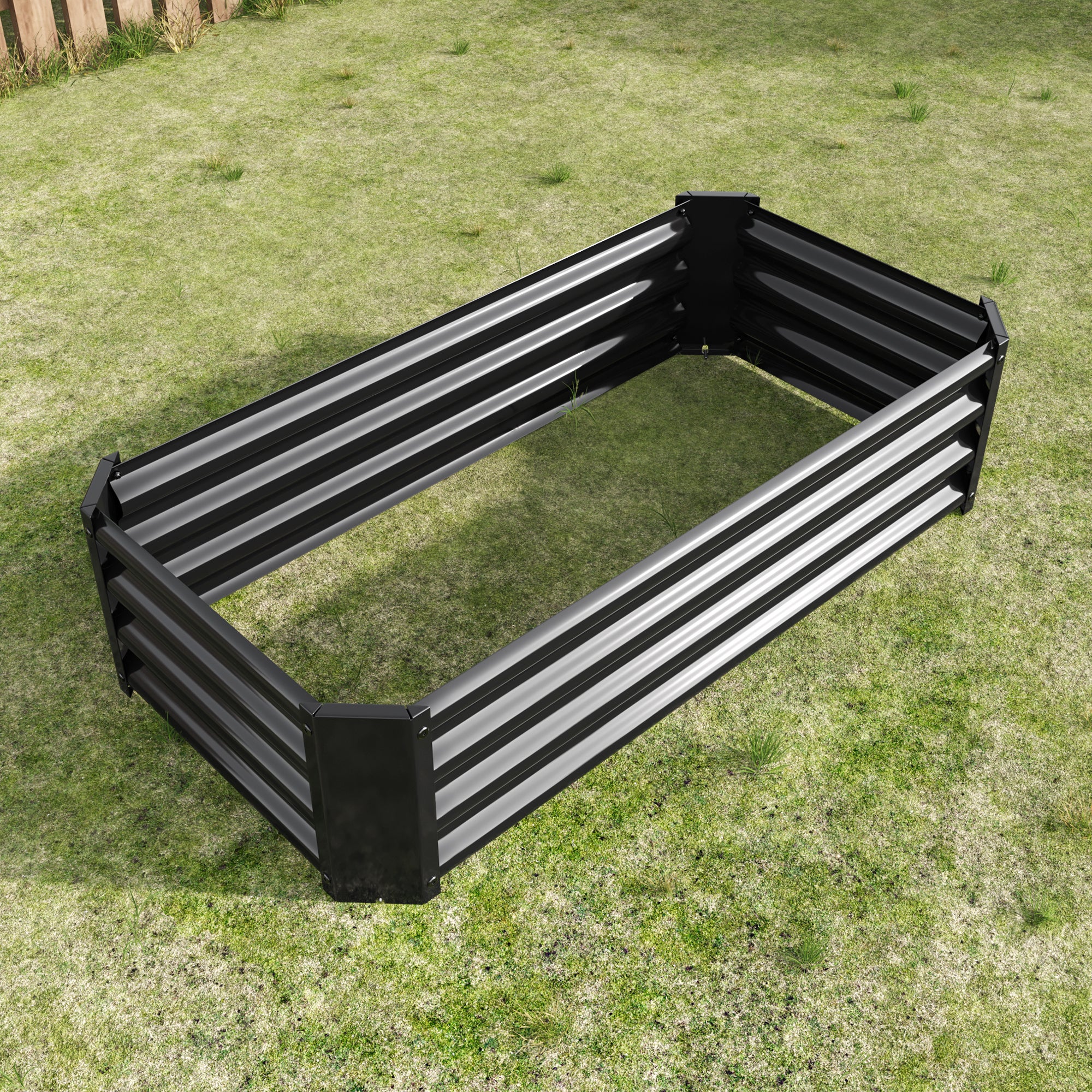 Bac de plantation fabriqué en tôle d'acier robuste conception stable, antirouille et durable, base non incluse, 120x60x30 cm, métal, noir - 7