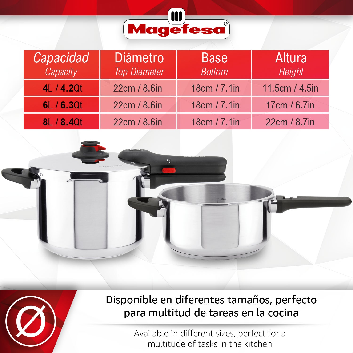 Magefesa EasyClick - Juego de Ollas Express Rápida 4 y 6L, Acero Inoxidable 18/10, Todo Tipo de Cocinas, Inducción, 2 Modos de Presión - 2