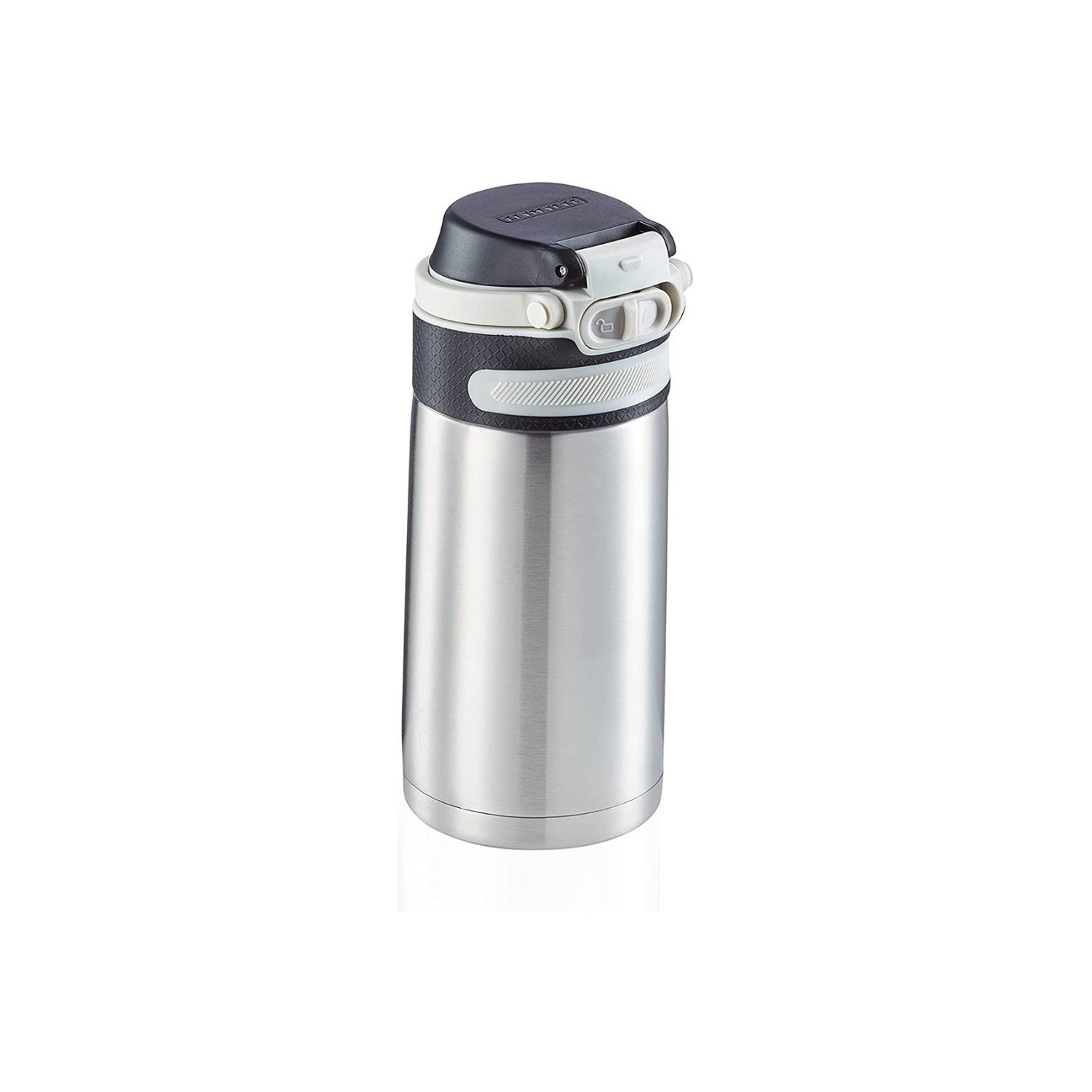 Leifheit Flip Borraccia Termica 600 Ml, Acciaio Inox, Doppia Parete, Tenuta Ermetica, Apertura One-Hand, Filtro Infusi, Nero