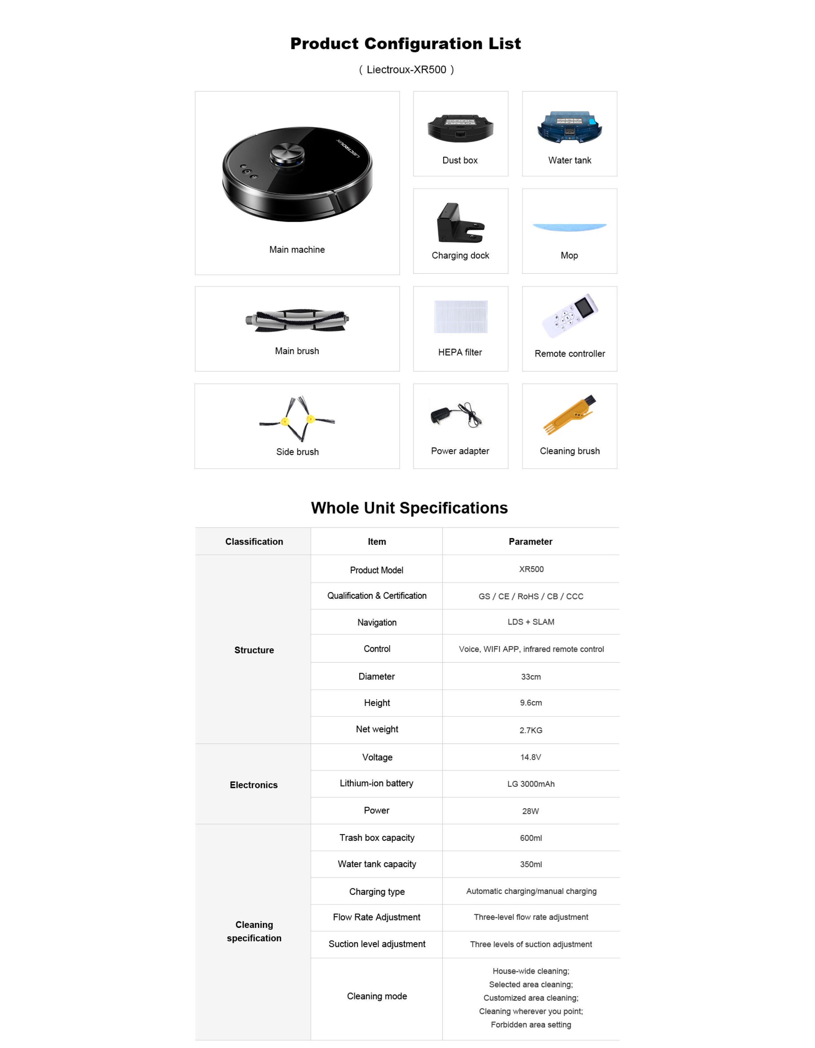 Aspirateur robot LIECTROUX XR500, nettoyage humide et sec, plusieurs modes de navigation, batterie 3000 mAh, autonomie jusqu'à 130 minutes - 9