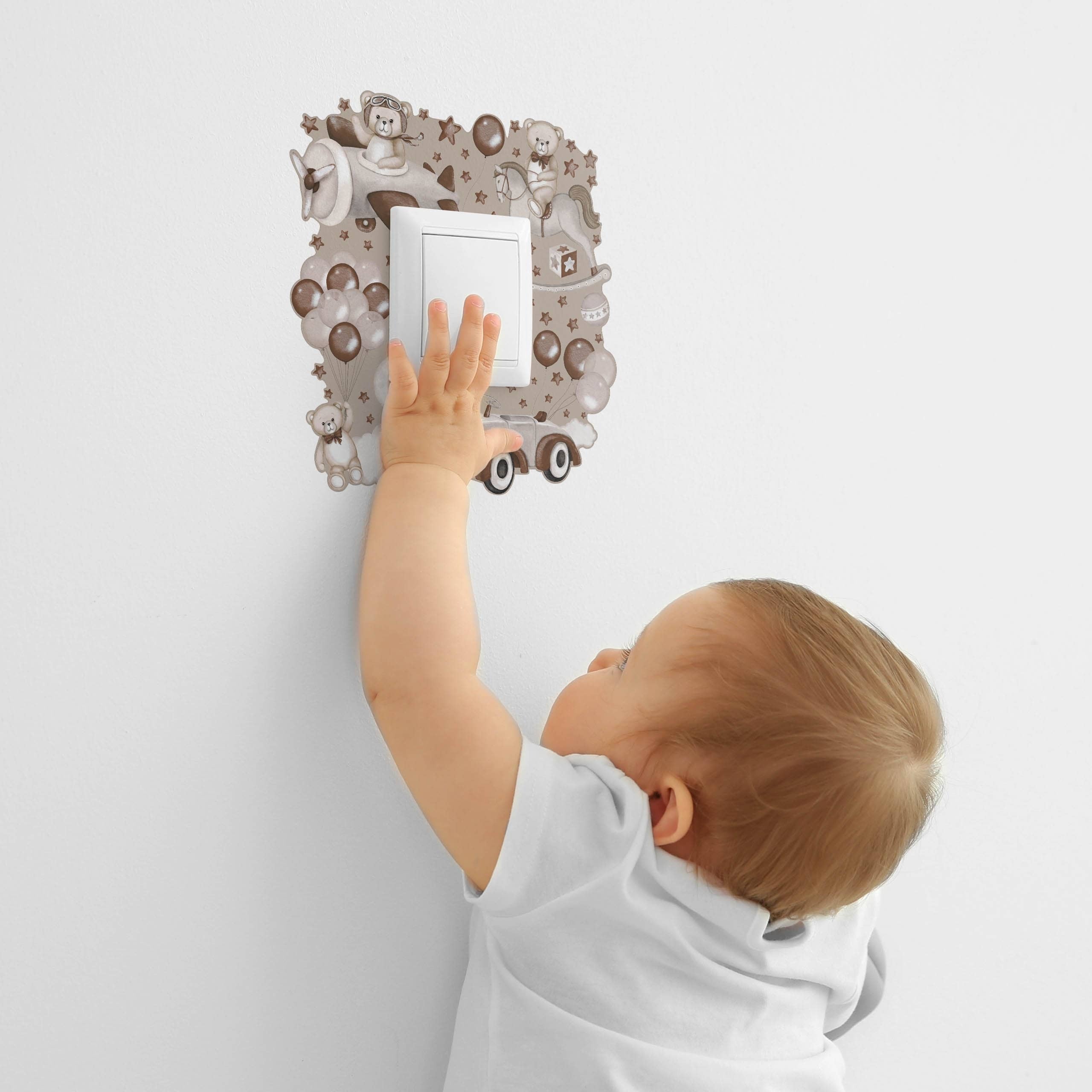 Muralo Adesivo per Interruttore ORSO Palloncini Nuvole Stelle 20x20 cm Sticker per Cameretta dei Bambini - 5