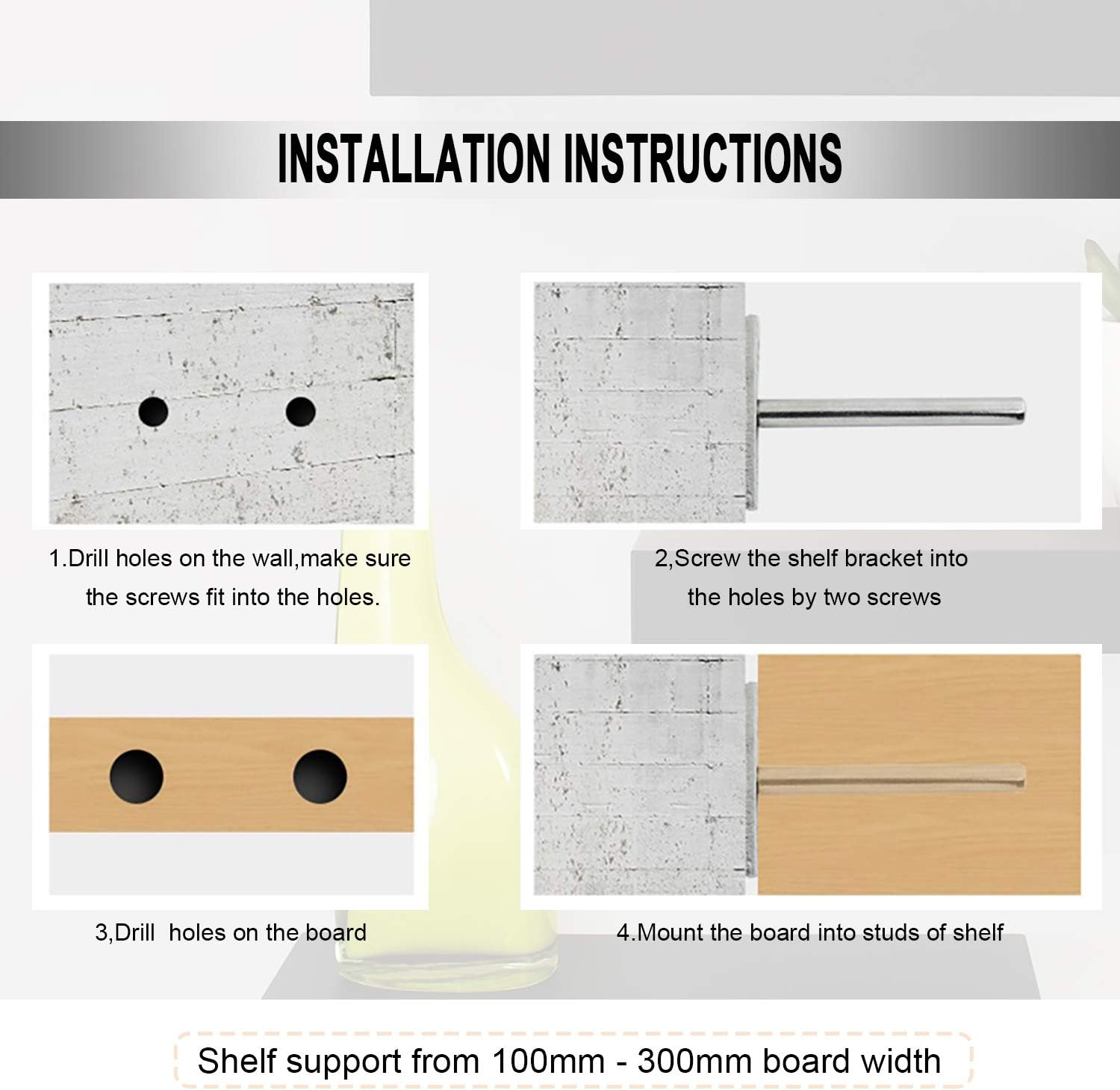 Staffa metallica monoblocco per il fissaggio della mensola sospesa; fissaggi nascosti da 7,6 cm per sostenere la mensola sospesa; staffa nascosta per - 3