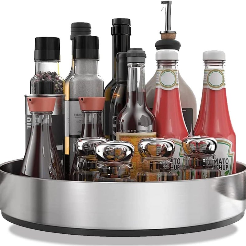 Obrotowy stojak na przyprawy do kuchni, stojak na przyprawy ze stali nierdzewnej, mały, srebrny
