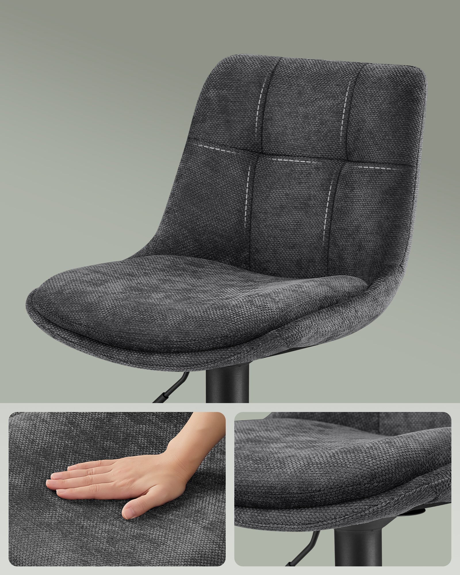 Tabourets de Bar, Lot de 2, Siège Pivotant à Hauteur Réglable, avec Dossier et Repose-Pieds, Salle à Manger, Comptoir, Acier, Gris Ardoise - 3