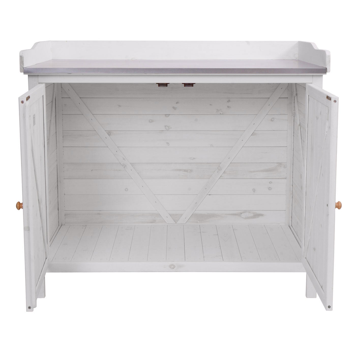 Armoire de jardin avec plan de travail HWC-L69 Outdoor sapin bois MVG 86x104x52cm ~ blanc - 6