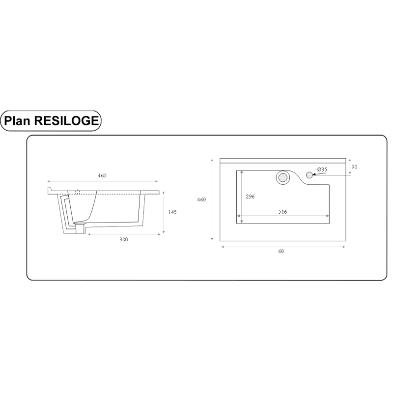 Plan simple vasque design RESILOGE - 60 cm - 4