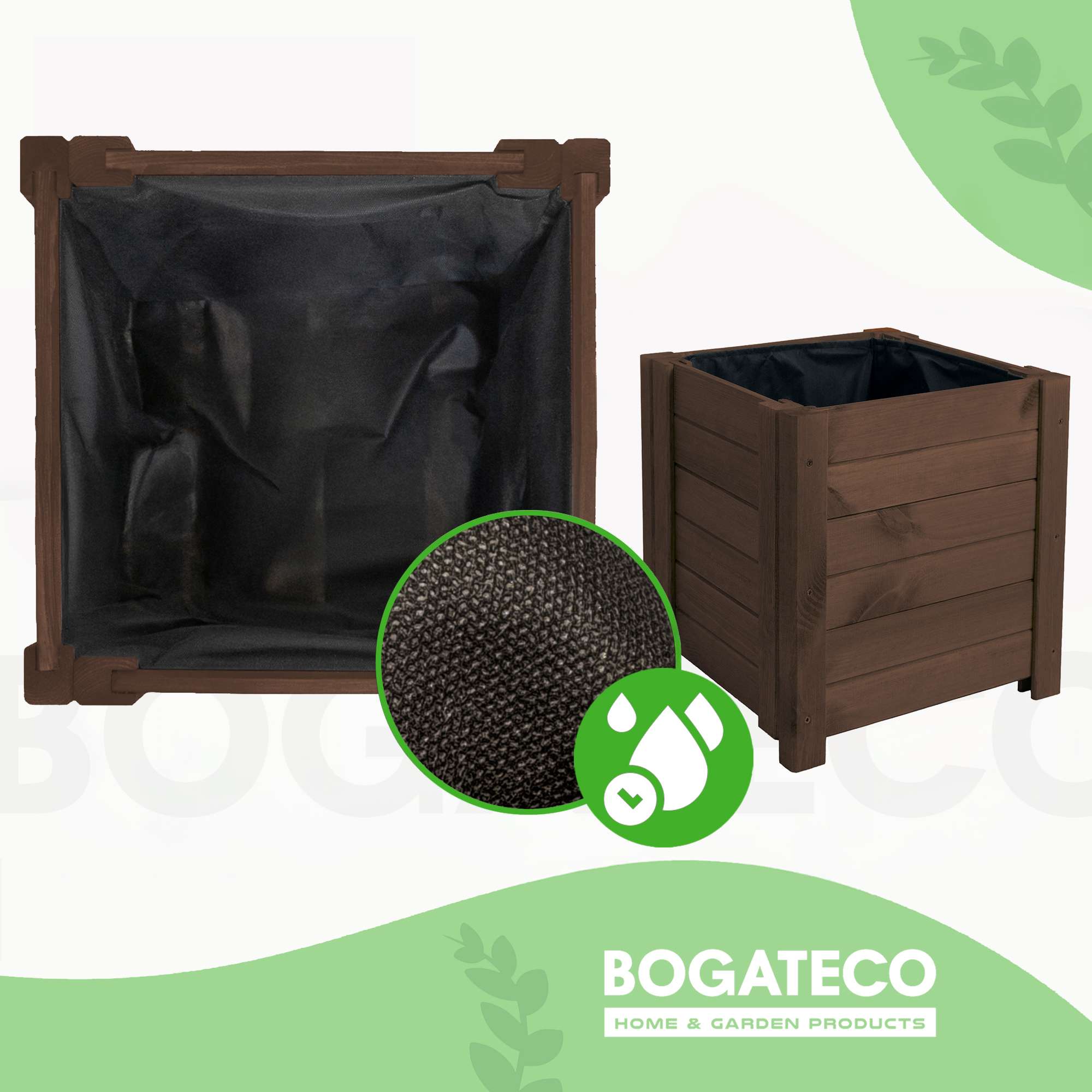 Jardinière BOGATECO en bois | Pot de fleur parfait pour le jardin | Imperméabilisé | Avec Agro-Textile | 39x39x40cm | Marron foncé - 3