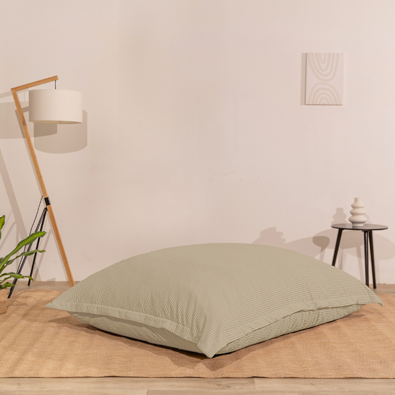 Pouf velours côtelé déhoussable BANANAIR 180 x 140 cm beige - 7