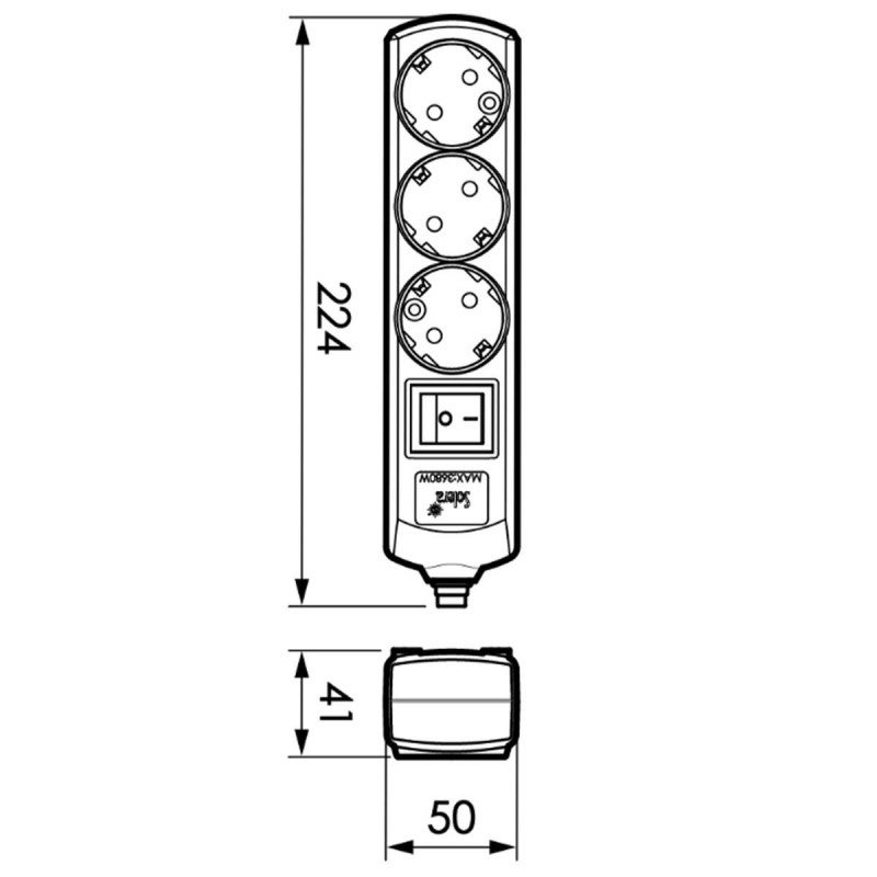 Bloc bipolaire 3 prises avec interrupteur 41213 - 2
