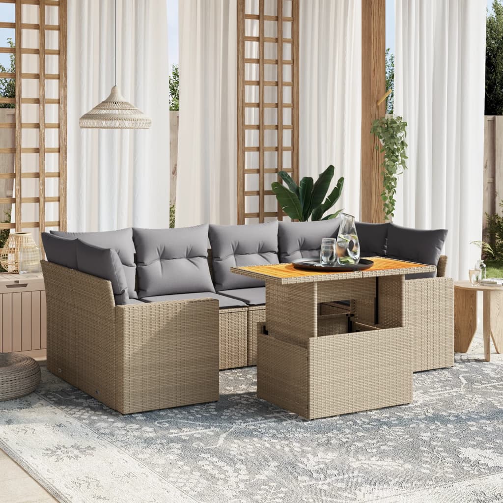 Zestaw mebli ogrodowych vidaXL 7 szt. rattan syntetyczny beżowy modułowy z pokrowcami