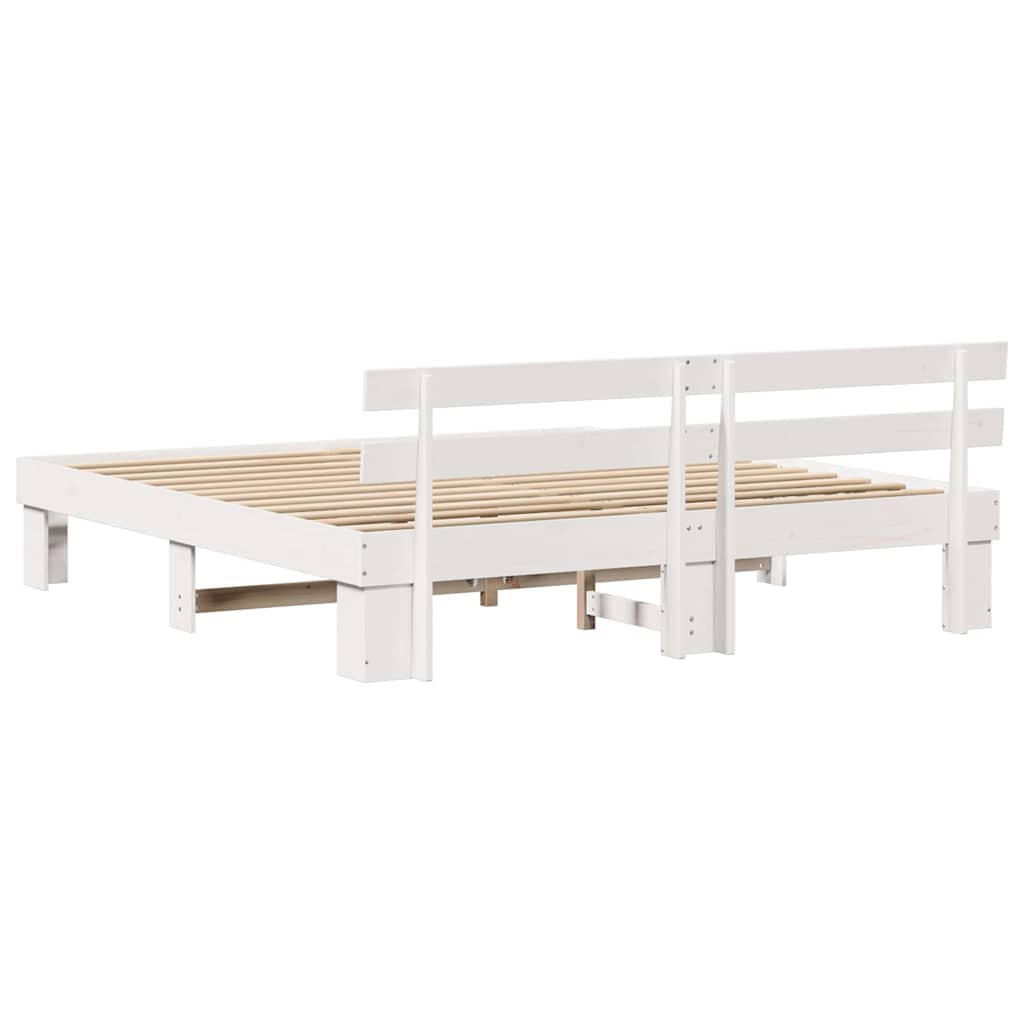 Cadre de lit avec tête de lit en pin massif blanc, 180 × 200 cm - 7