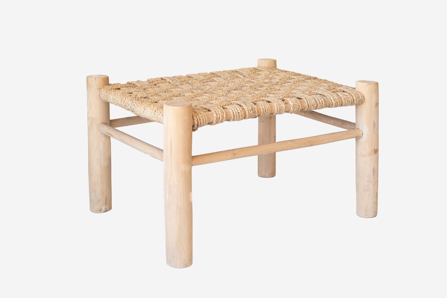 Duża prostokątna ławka z drewna i juty 60x45x30 cm – Rustykalny styl do wnętrz