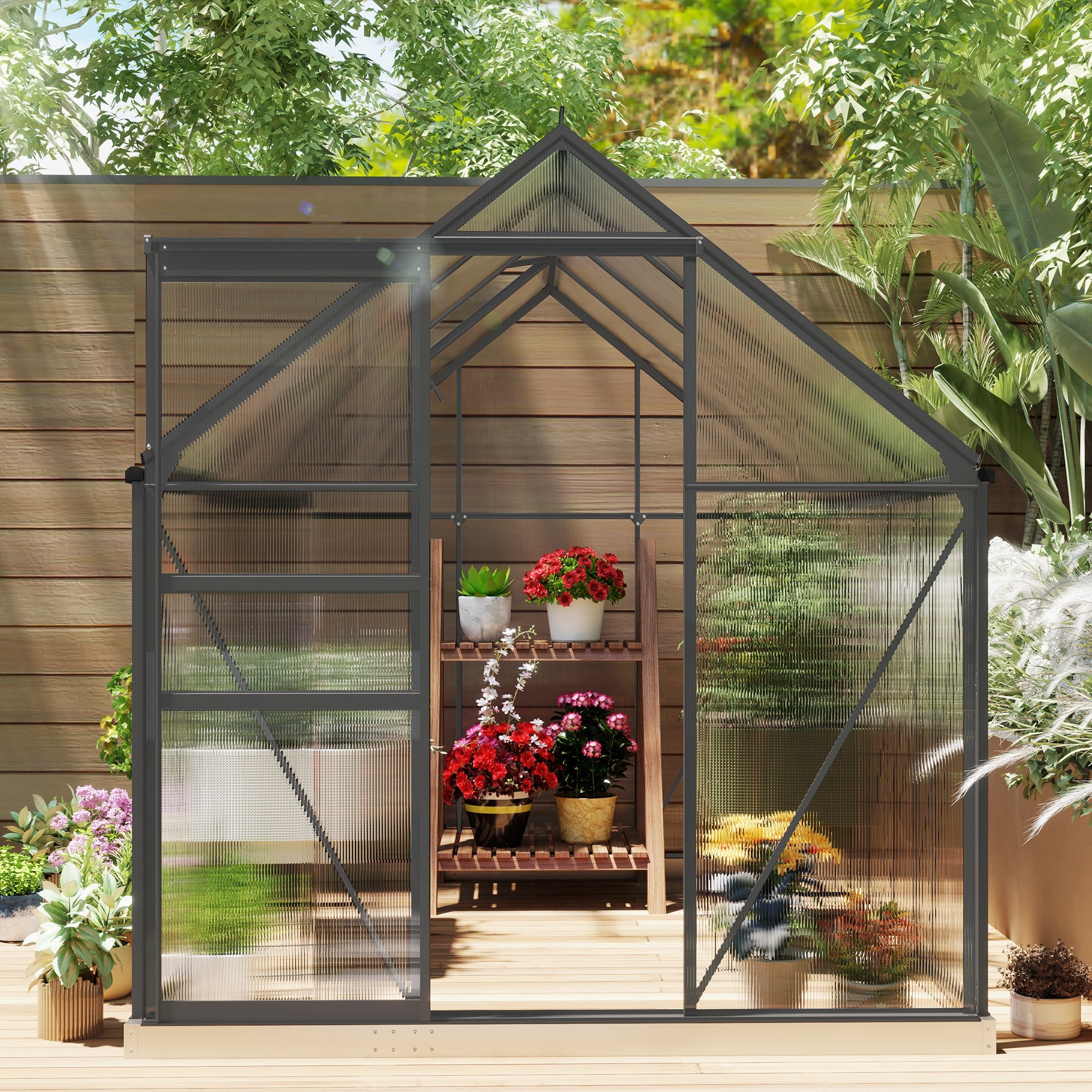 Serre de jardin - Outsunny - 4,8 m² - avec fondation lucarne réglable porte coulissante - polycarbonate 1,9x2,53x1,99m transparent - 8