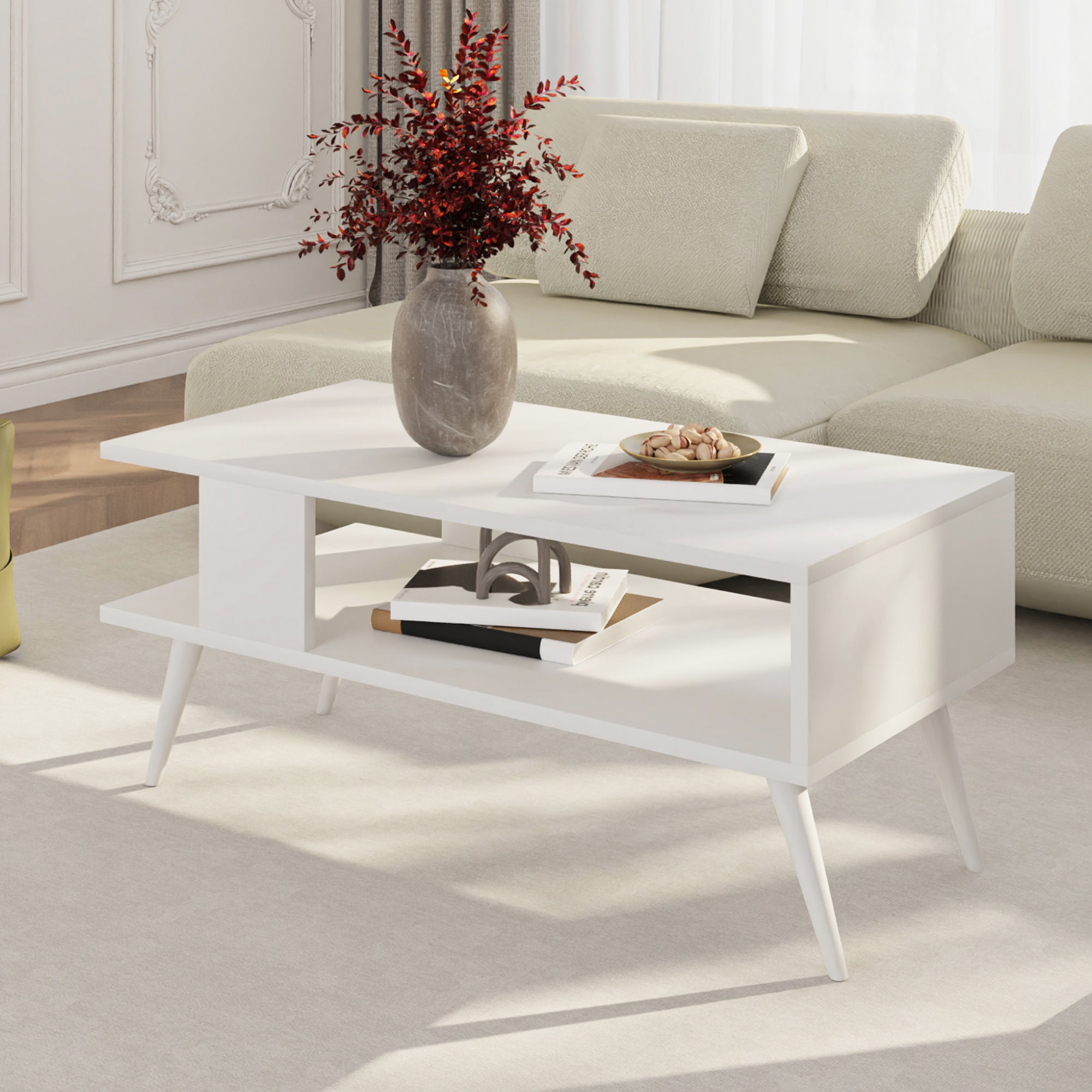 Mesa de centro Lycksele aglomerado 40 x 90 x 45 cm blanco [en.casa] - 2