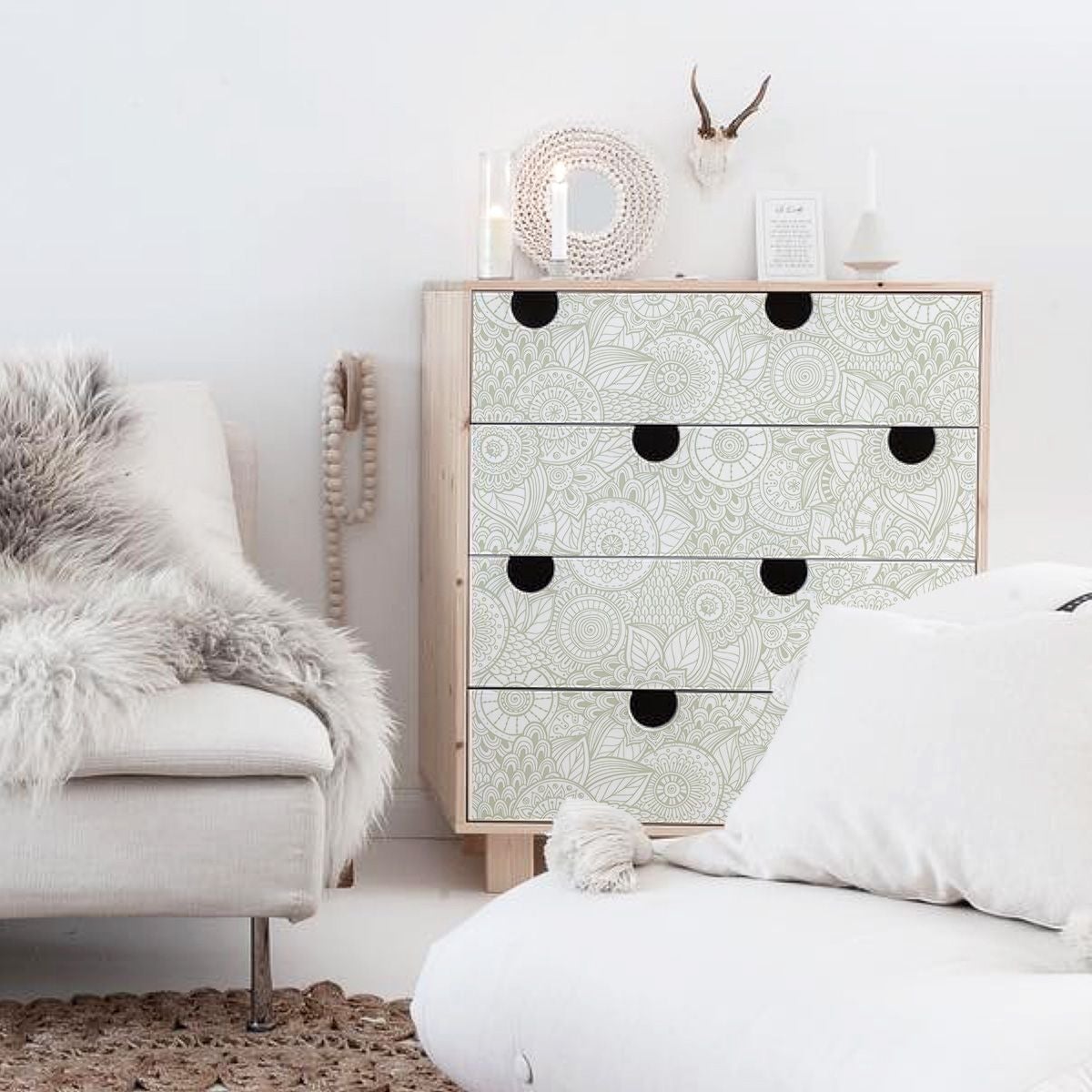 Papel vinilo adhesivo pared boho chic verde lavable y removible - 1 rollo 50x300 cm - decochic
