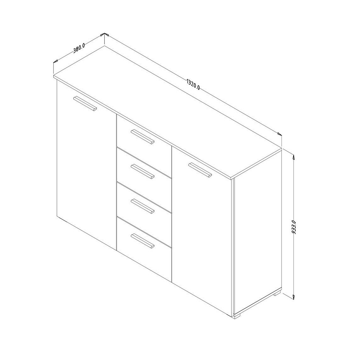 Commode design 2 portes et 4 tiroirs 130cm. Collection EOS coloris chêne clair et blanc - 3