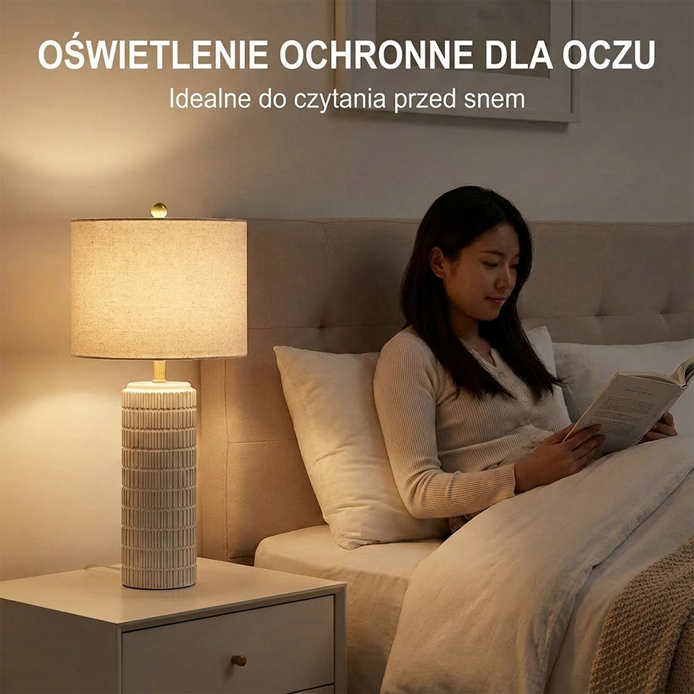 Zestaw 2 lamp stołowych ceramiki lampy stołowe pilot zdalnego sterowania i żarówka E27 do salonu,lampki nocne LED i lnianym kloszem dekoracji - 7